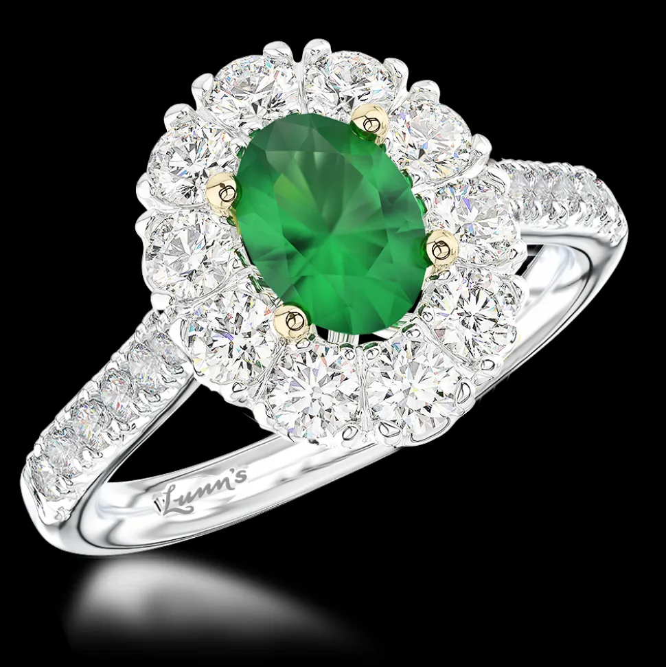 Cluster 0.85ct Emerald Platinum/Yellow Ring