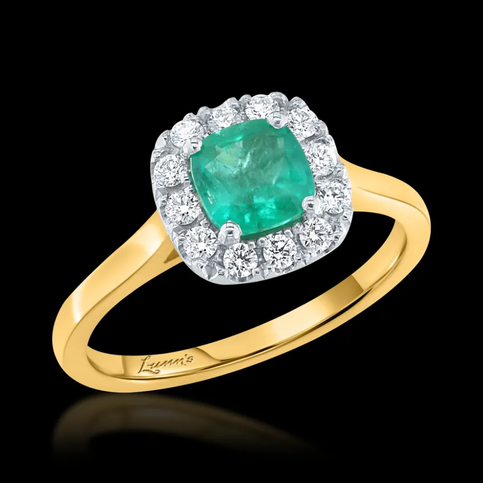 Cluster 0.76ct Emerald Yellow Gold Ring