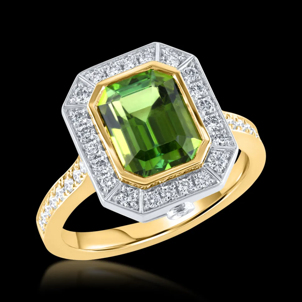 Cluster 2.69ct Green Tourmaline Yellow Gold Ring