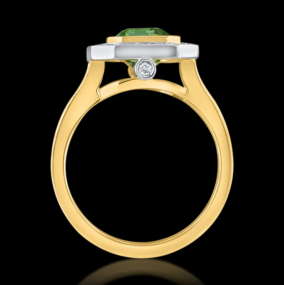 Cluster 2.69ct Green Tourmaline Yellow Gold Ring