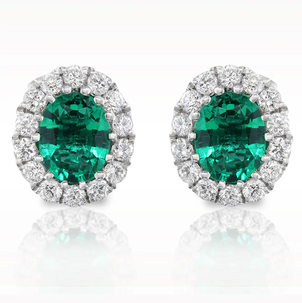 0.40ct Emerald And Diamond White Gold Earrings