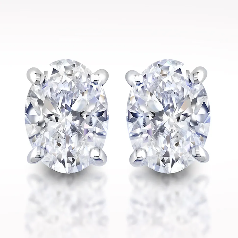 1.40ct F SI1 Oval Cut Diamond 18 Carat White Gold Earrings