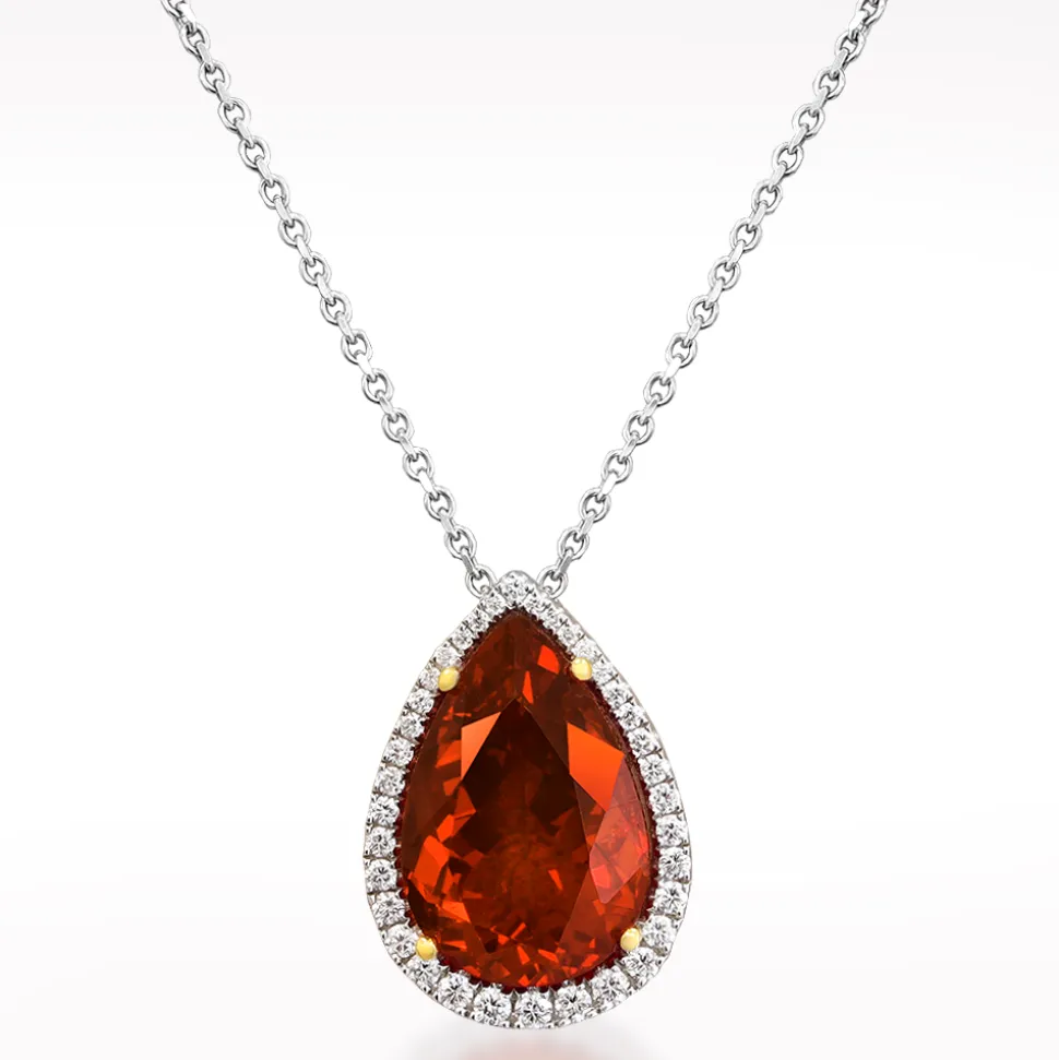 5.96ct Fire Opal And Diamond White Gold Necklace