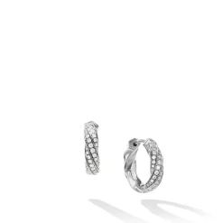 David Yurman Cable Edge™ Huggie Hoop Earrings in Recycled Sterling Silver with Pavé Diamonds