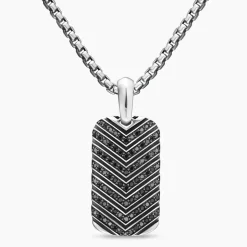 David Yurman Chevron Tag in Sterling Silver with Black Diamonds