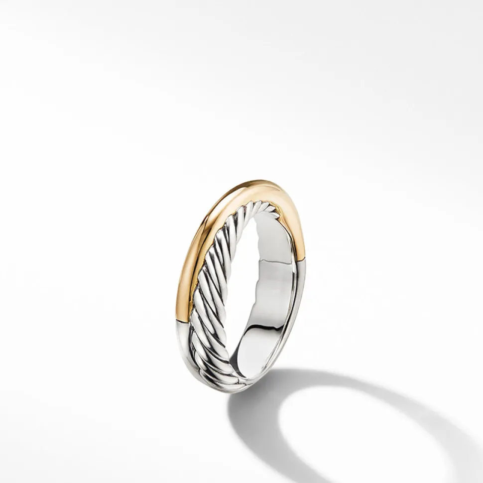 David Yurman Crossover Band Ring in Sterling Silver with 18ct Yellow Gold