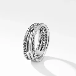 David Yurman Crossover Band Ring with Pavé Diamonds