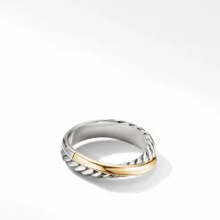 David Yurman Crossover Band Ring in Sterling Silver with 18ct Yellow Gold