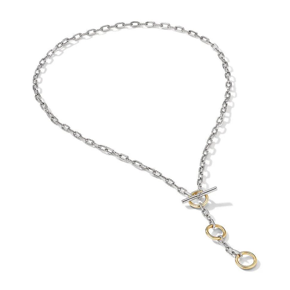 David Yurman DY Madison® Three Ring Chain Necklace with 18ct Yellow Gold