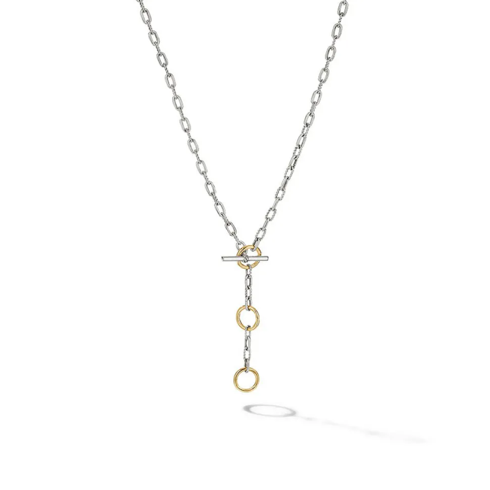 David Yurman DY Madison® Three Ring Chain Necklace with 18ct Yellow Gold