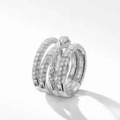 David Yurman Pavéflex Four Row Ring with Diamonds in 18ct White Gold