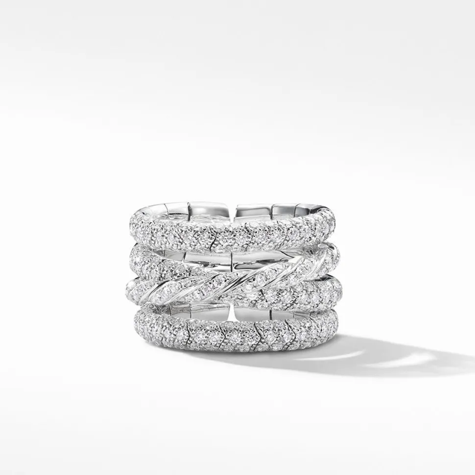 David Yurman Pavéflex Four Row Ring with Diamonds in 18ct White Gold