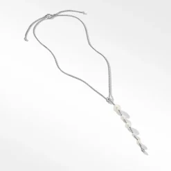 David Yurman Pearl and Pavé Y Necklace in Sterling Silver with Diamonds