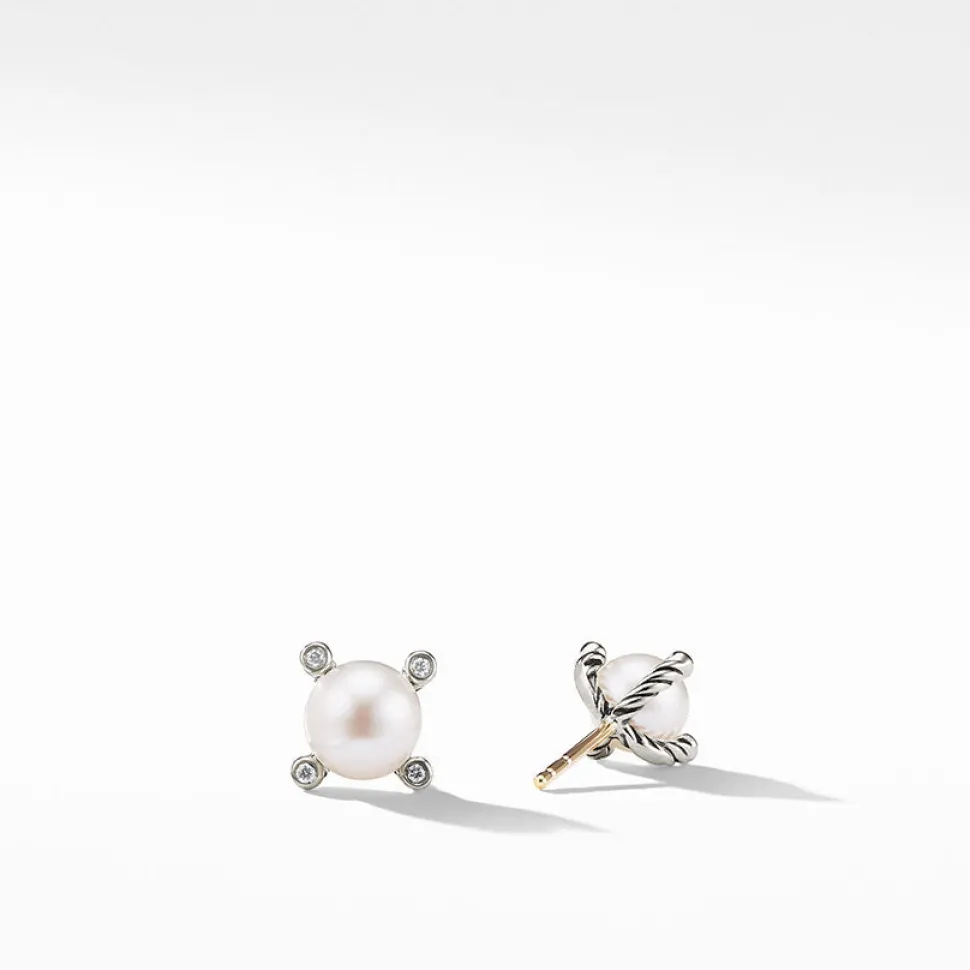 David Yurman Pearl Earrings with Diamonds
