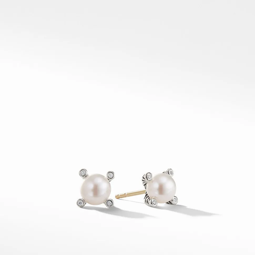 David Yurman Pearl Earrings with Diamonds