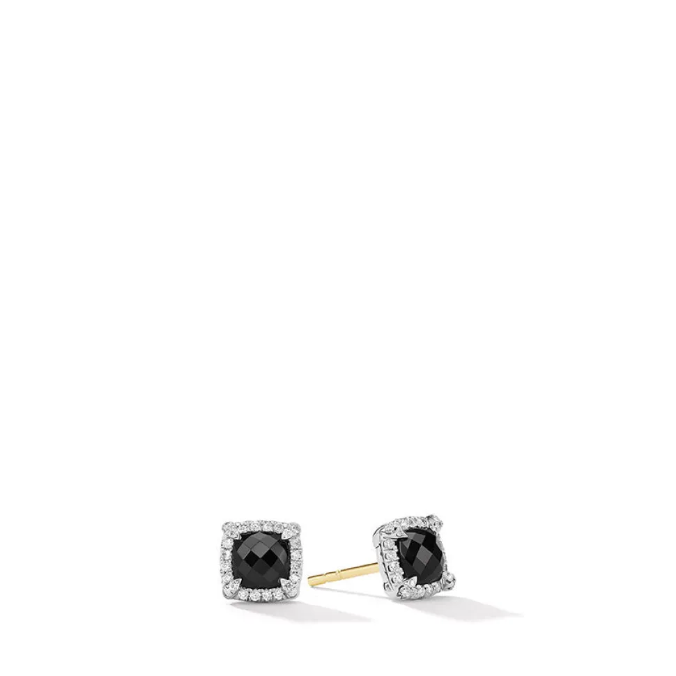 David Yurman Petite Chatelaine® Pavé Bezel Stud Earrings with Black Onyx and Diamonds