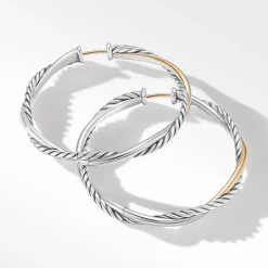 David Yurman Petite Infinity Hoop Earrings in Sterling Silver with 14ct Yellow Gold