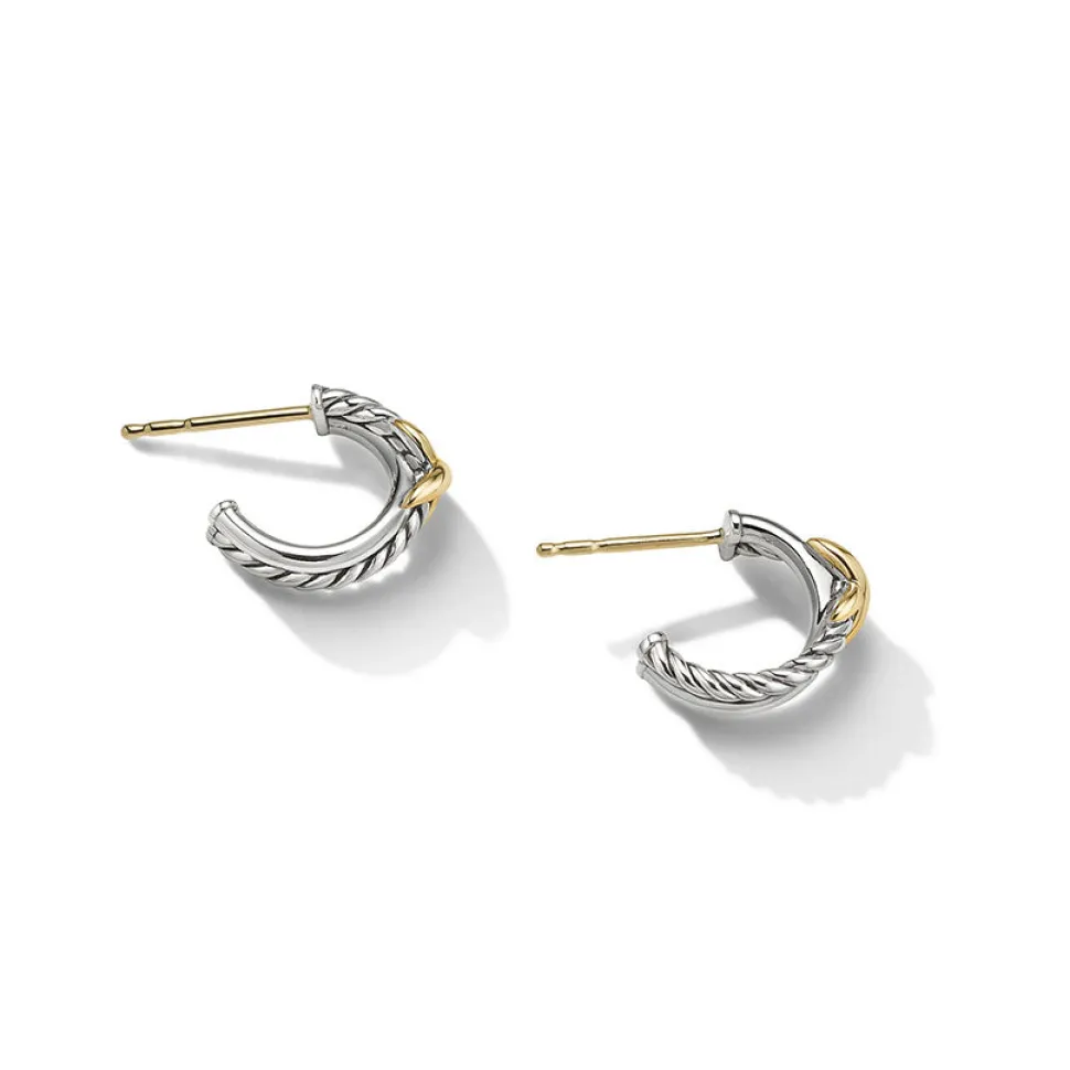 David Yurman Petite X Mini Hoop Earrings with 18ct Yellow Gold