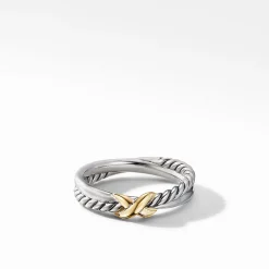 David Yurman Petite X Ring with 18ct Yellow Gold