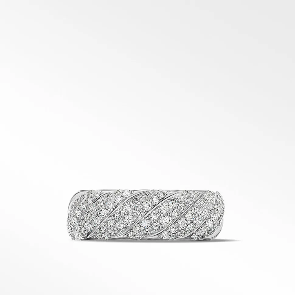 David Yurman Sculpted Cable Band Ring in Sterling Silver with Pavé Diamonds