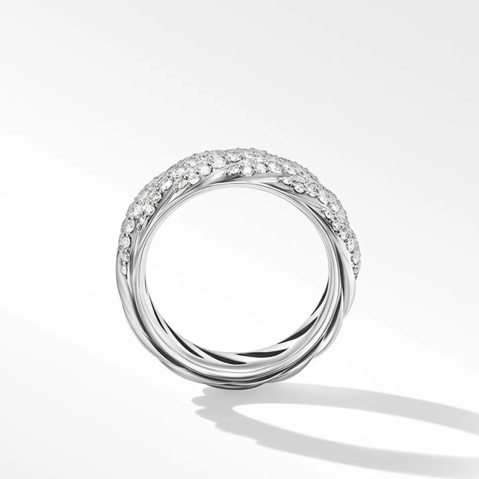 David Yurman Sculpted Cable Band Ring in Sterling Silver with Pavé Diamonds