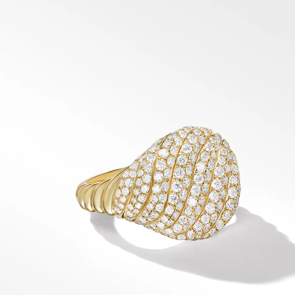 David Yurman Sculpted Cable Pinky Ring in 18ct Yellow Gold with Pavé Diamonds