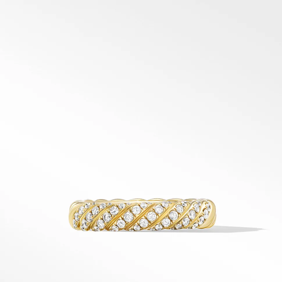 David Yurman Sculpted Cable Pavé Band Ring in 18ct Yellow Gold with Diamonds