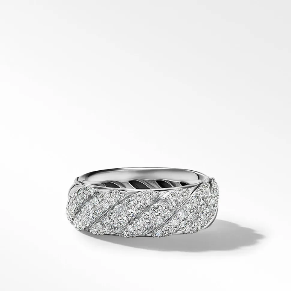 David Yurman Sculpted Cable Band Ring in Sterling Silver with Pavé Diamonds