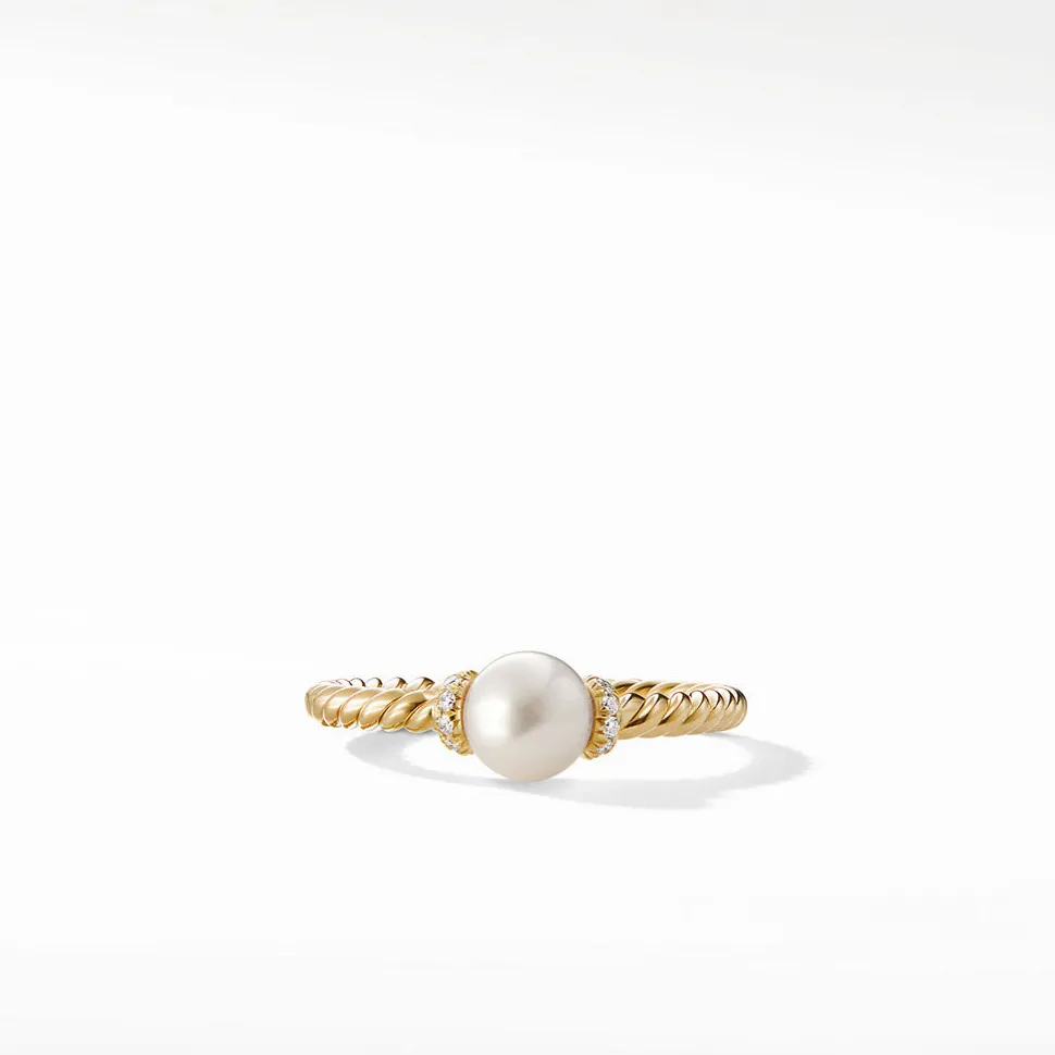 David Yurman Solari Station Ring with Cultured Pearl and Diamonds