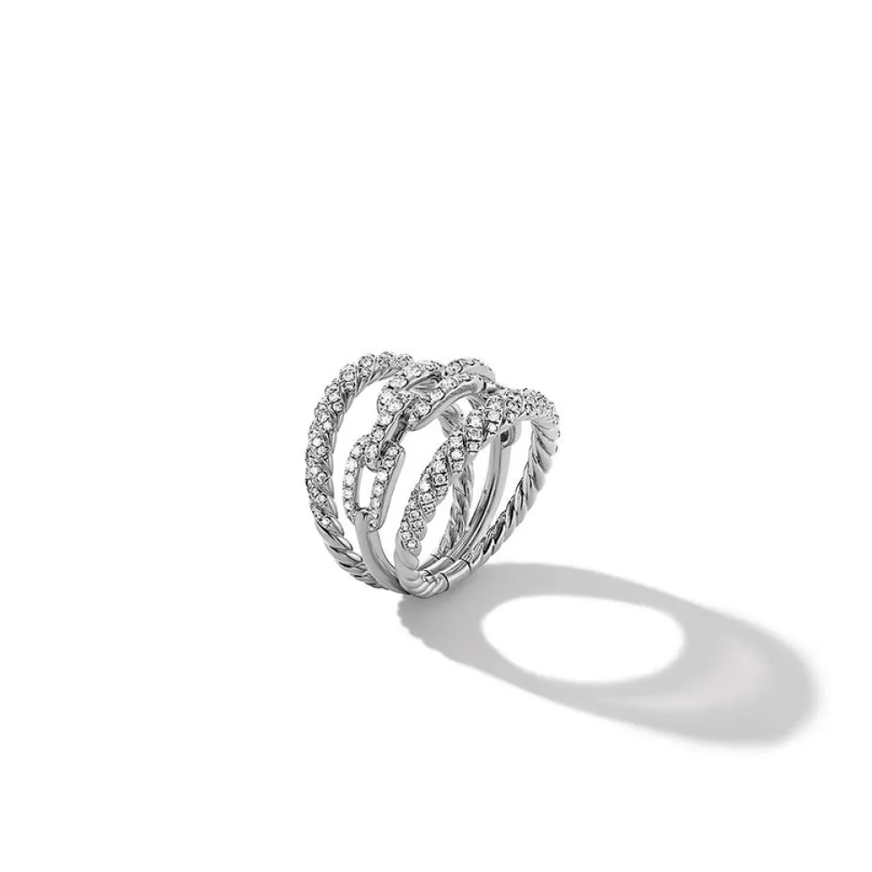 David Yurman Stax Three-Row Ring in 18ct White Gold with Full Pavé Diamonds