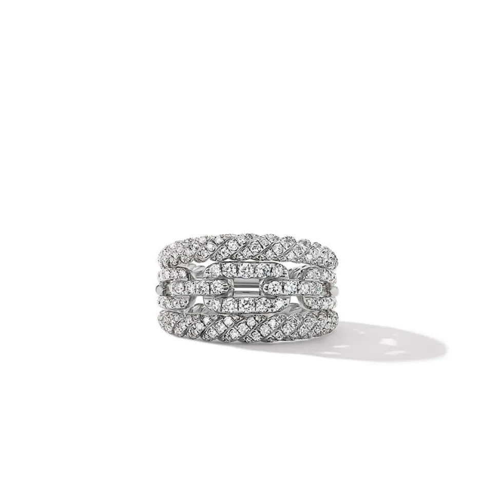 David Yurman Stax Three-Row Ring in 18ct White Gold with Full Pavé Diamonds