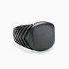 DY Chevron Signet Ring Black Titanium, 18mm