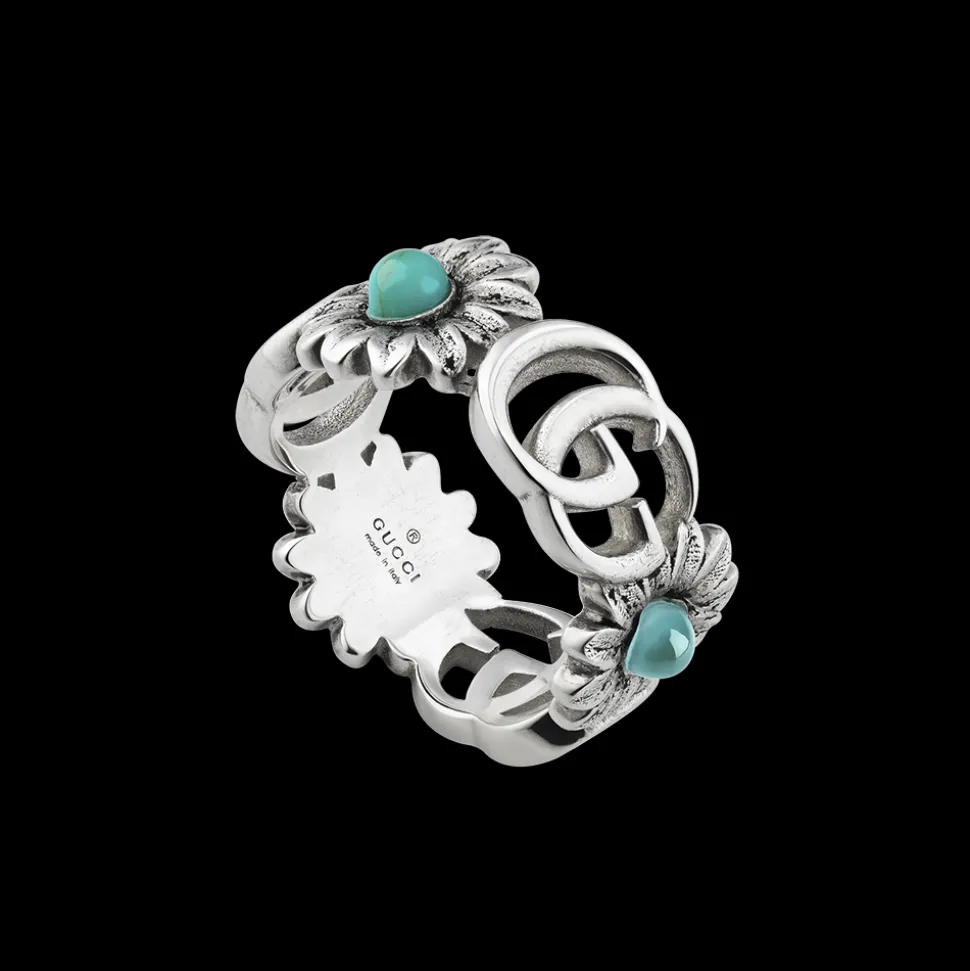 Gucci GG Marmont Flower Silver Ring Size 17