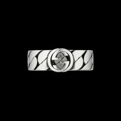 Gucci Wide Silver Ring with Interlocking Size 19
