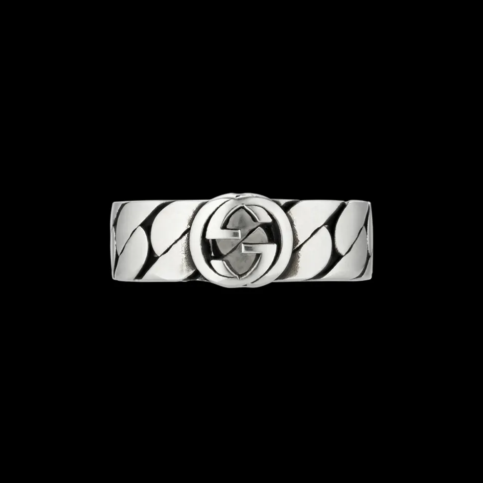 Gucci Wide Silver Ring with Interlocking Size 19
