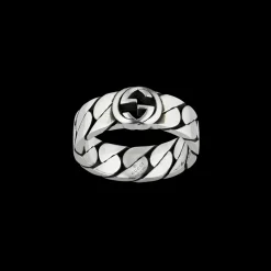 Gucci Wide Silver Ring with Interlocking G Size 15