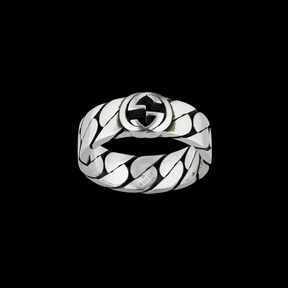 Gucci Wide Silver Ring with Interlocking G Size 15