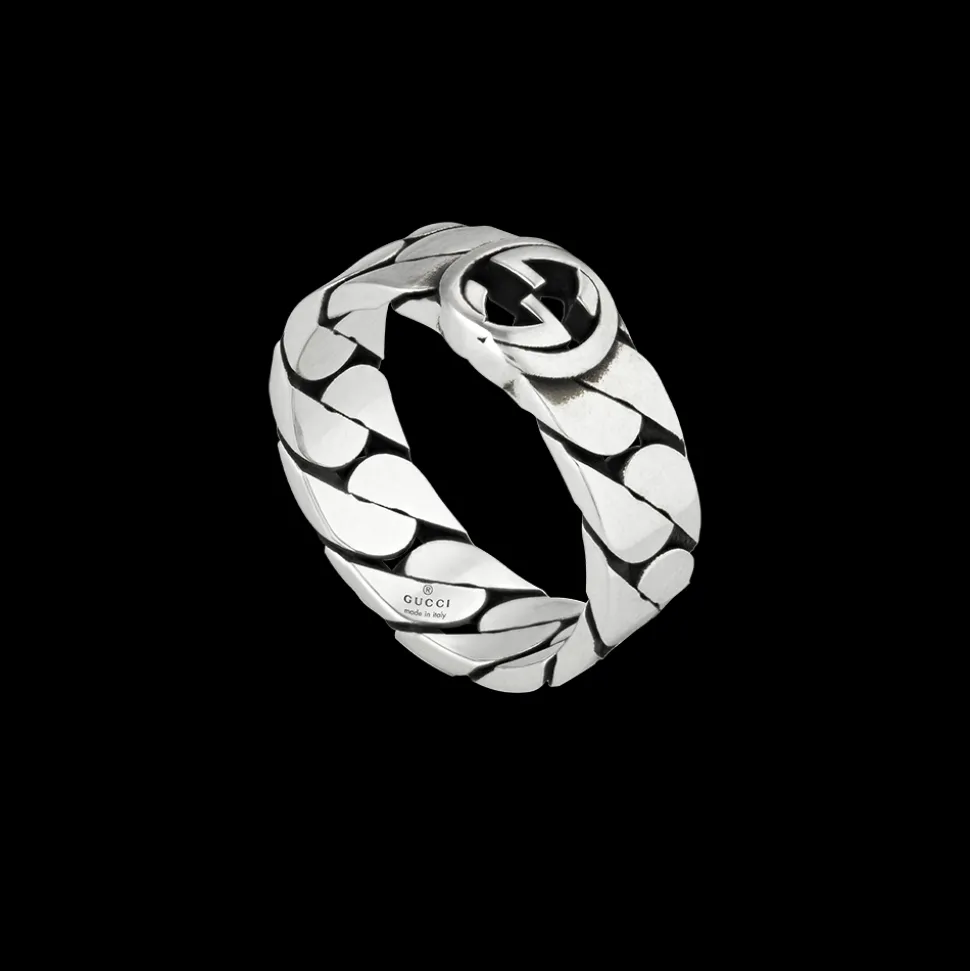 Gucci Wide Silver Ring with Interlocking Size 19