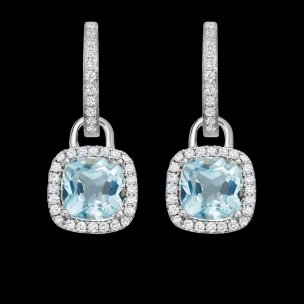 Kiki McDonough Cushion Blue Topaz and Diamond Earrings