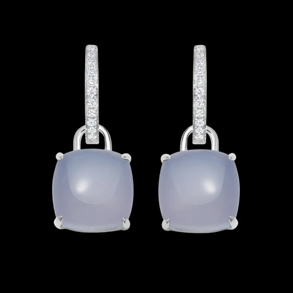 Kiki McDonough Cushion Blue Agate and Diamond Earrings
