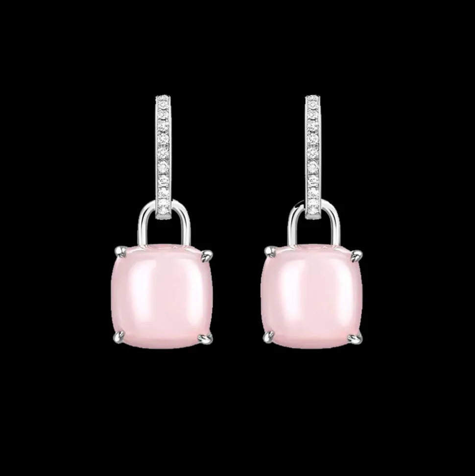 Kiki McDonough Cushion Pink Opal and Diamond Earrings
