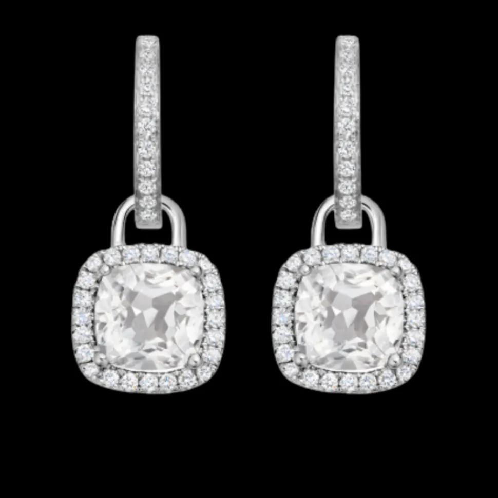 Kiki McDonough Cushion White Topaz and Diamond Earrings