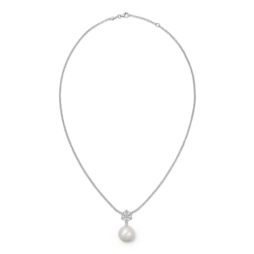 Kiki McDonough Pearl and Diamond Snowflake Necklace