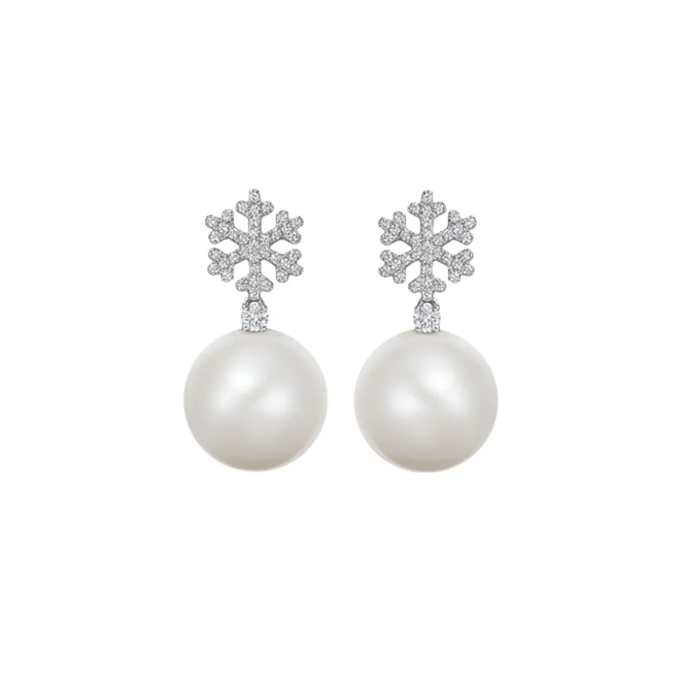 Kiki McDonough Pearl Round and Diamond Snowflake Earrings
