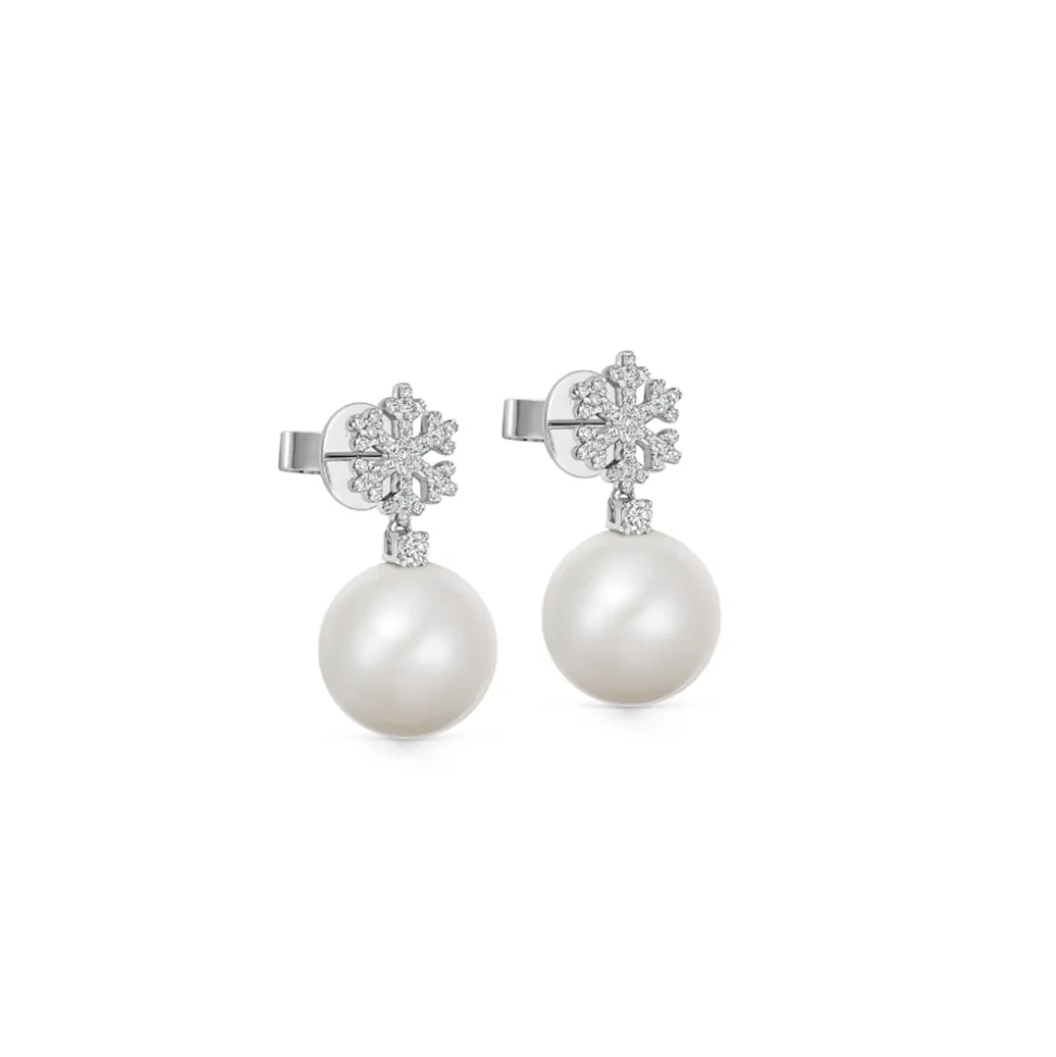 Kiki McDonough Pearl Round and Diamond Snowflake Earrings
