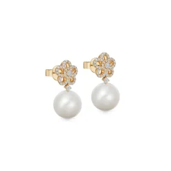 Kiki McDonough Pearl Round and Diamond Flower Earrings