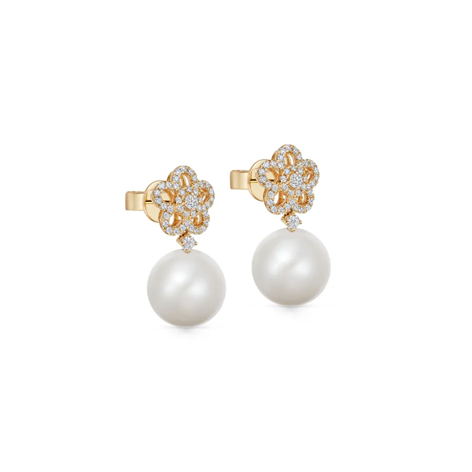 Kiki McDonough Pearl Round and Diamond Flower Earrings
