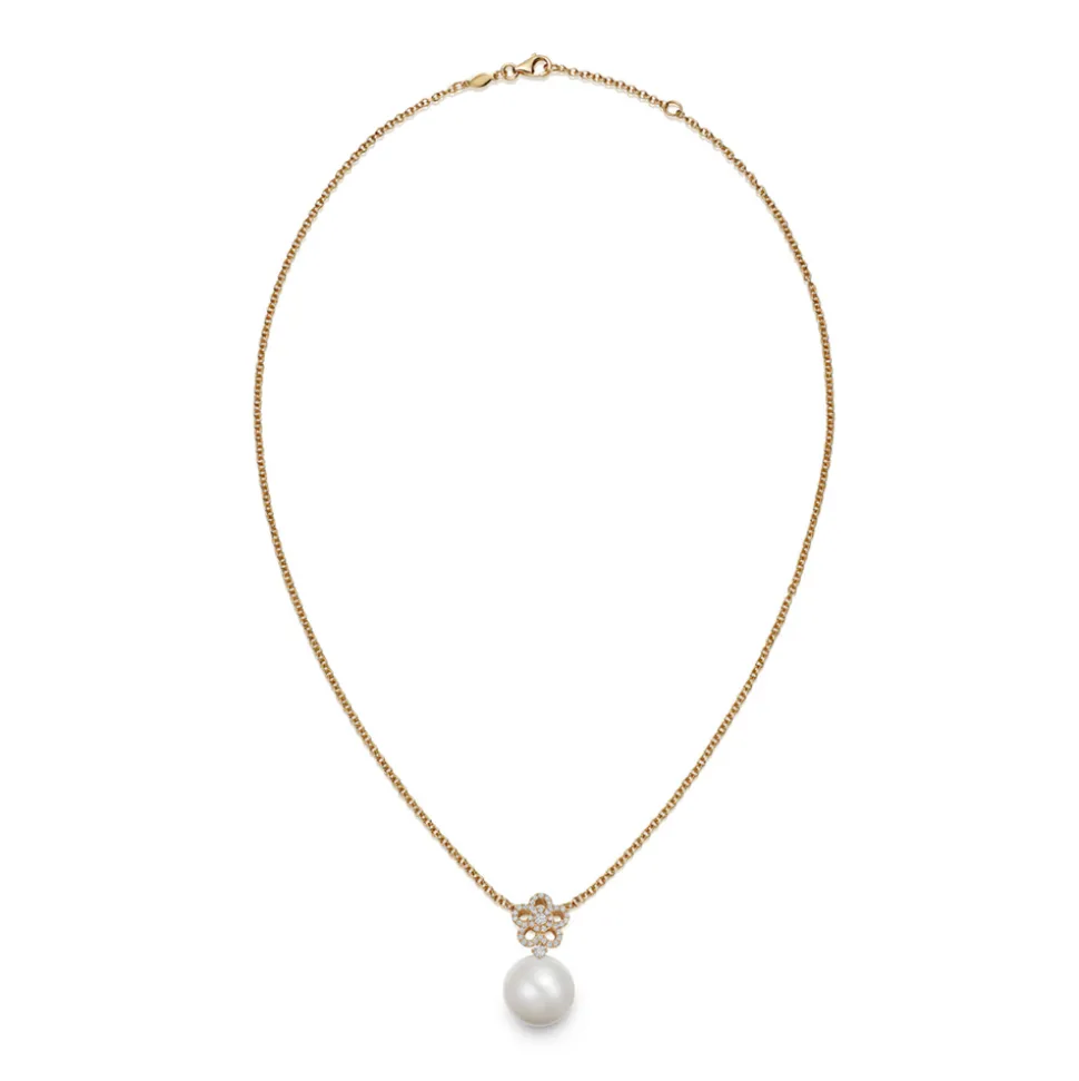 Kiki McDonough Pearl Round and Diamond Flower Necklace