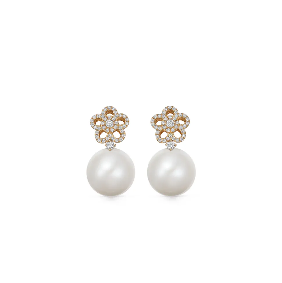 Kiki McDonough Pearl Round and Diamond Flower Earrings