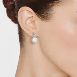 Kiki McDonough Pearl Round and Diamond Snowflake Earrings